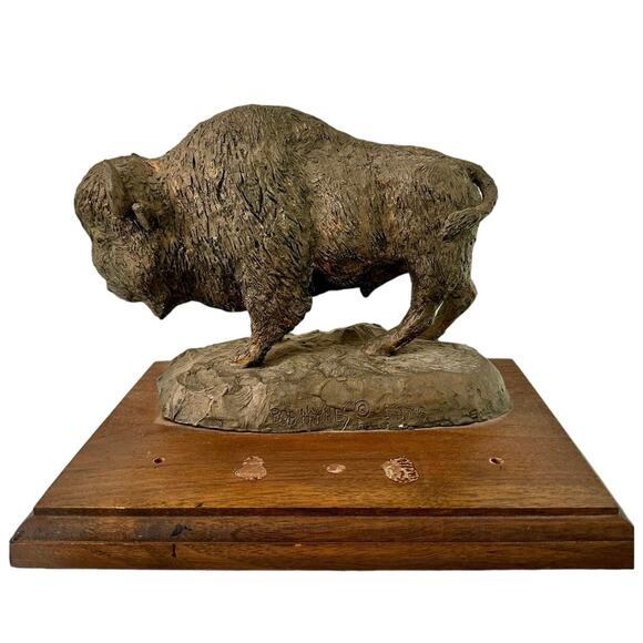 Vintage Bison Sculpture Bob Haynes '76 Western Cowboy Bronze Decor Statue Signed - Picture 1 of 13